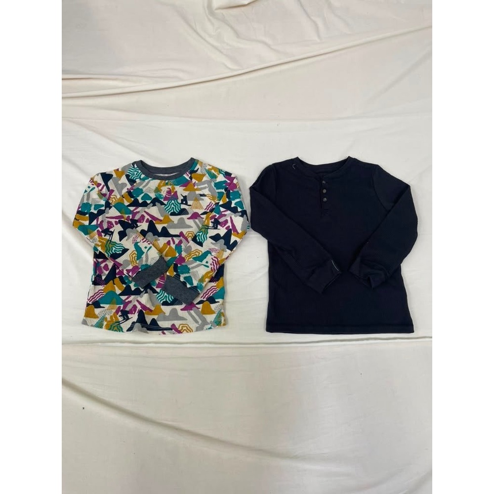 Amazon Essentials Boys 4T Thermal Shirts Set Navy Henley Mountain Print 2 Pack